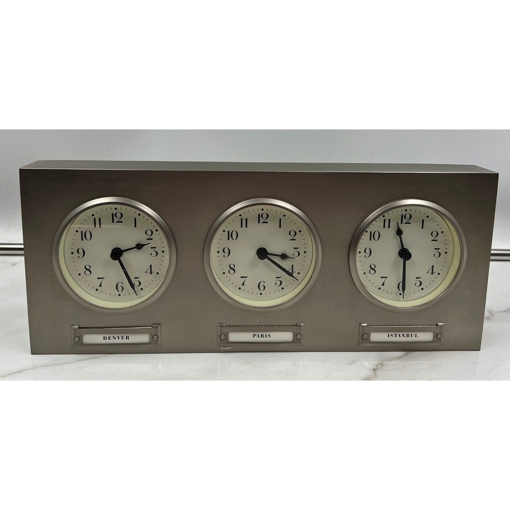 Pottery Barn Around the World 3-Zone World Time Clock Denver Paris Istanbul
